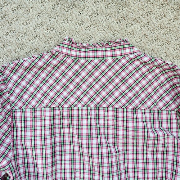 Vineyard Vines Pink & Green Plaid Ruffle Collar Button-Down Shirt Blouse, Sz 4 - Picture 10 of 11